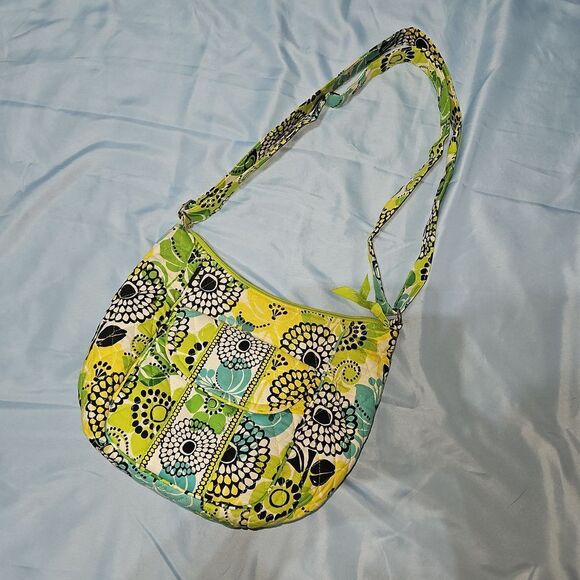 Vera Bradley Limes Up Quilted Floral Pattern Boho Crossbody Saddle Bag - Picture 1 of 12